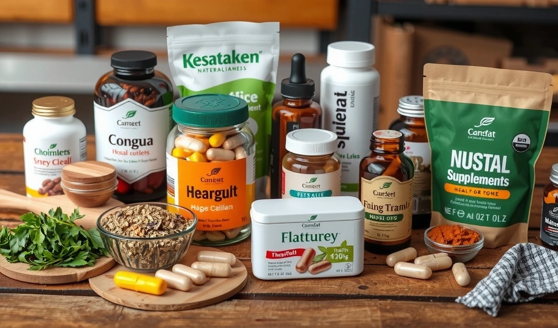 Variedad de suplementos naturales en envases ecológicos