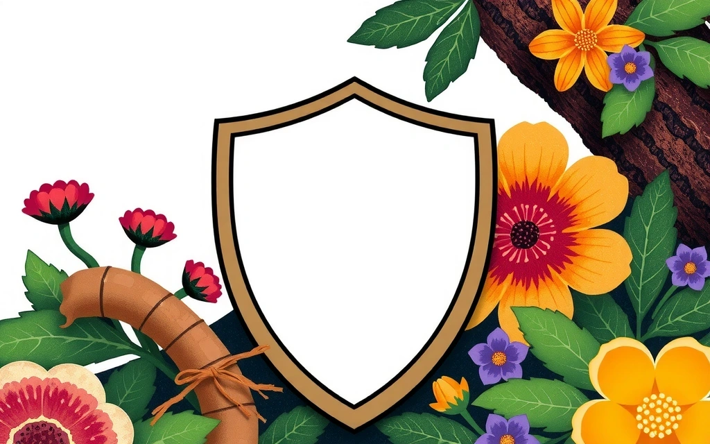 Ilustración de un escudo protector para el sistema inmunológico, con elementos botánicos que lo refuerzan