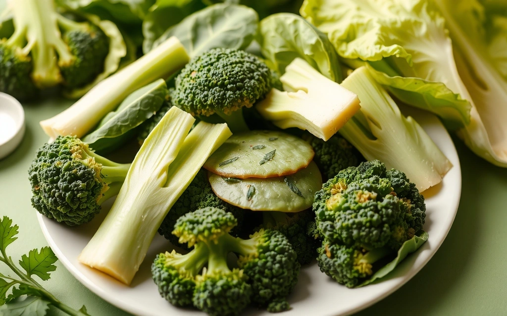 Plato colorido con espinacas frescas, col rizada, brócoli y otros vegetales de hoja verde.