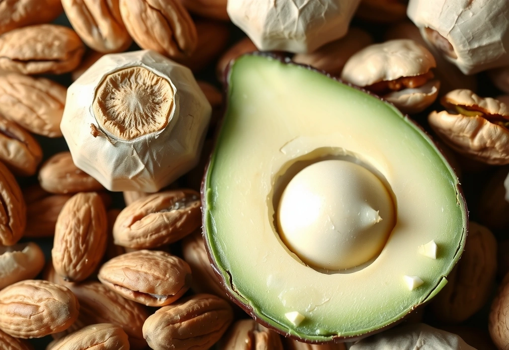 Frutos secos y aguacate, fuentes de Vitamina E.